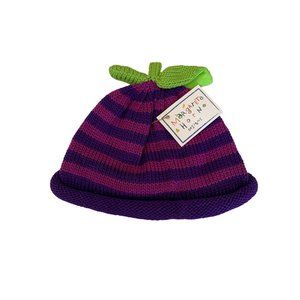 New Margareta Horn Designs Handmade Knit Cap Beanie Hat Purple Peas in Pod Ret $